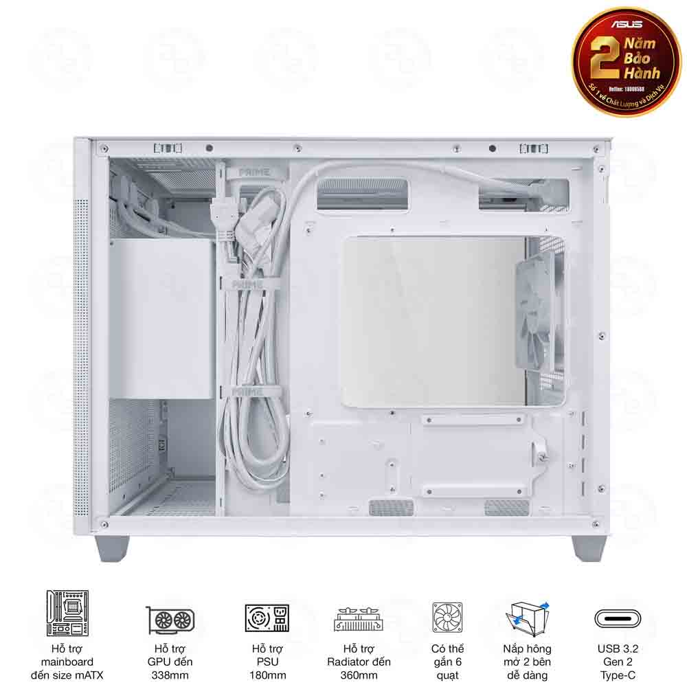 Vỏ Case Mini MicroATX ASUS Prime AP201 MESH TG WHITE (Matx / USB C/ Mặt Kính)