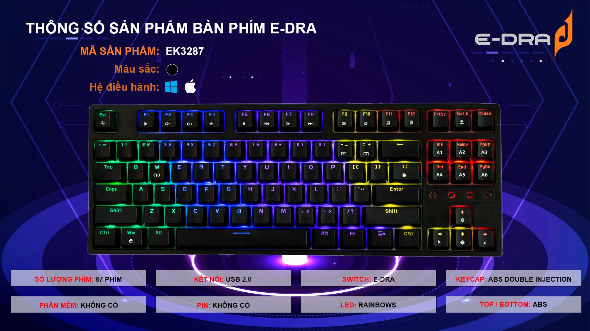 Bàn phím cơ E-DRA EK387L Brown switch