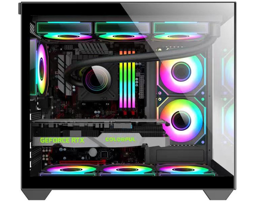 Vỏ Case Máy Tính KENOO LUXE V2 – 3FA BLACK (ATX, Màu Đen ) Case Bể Cá